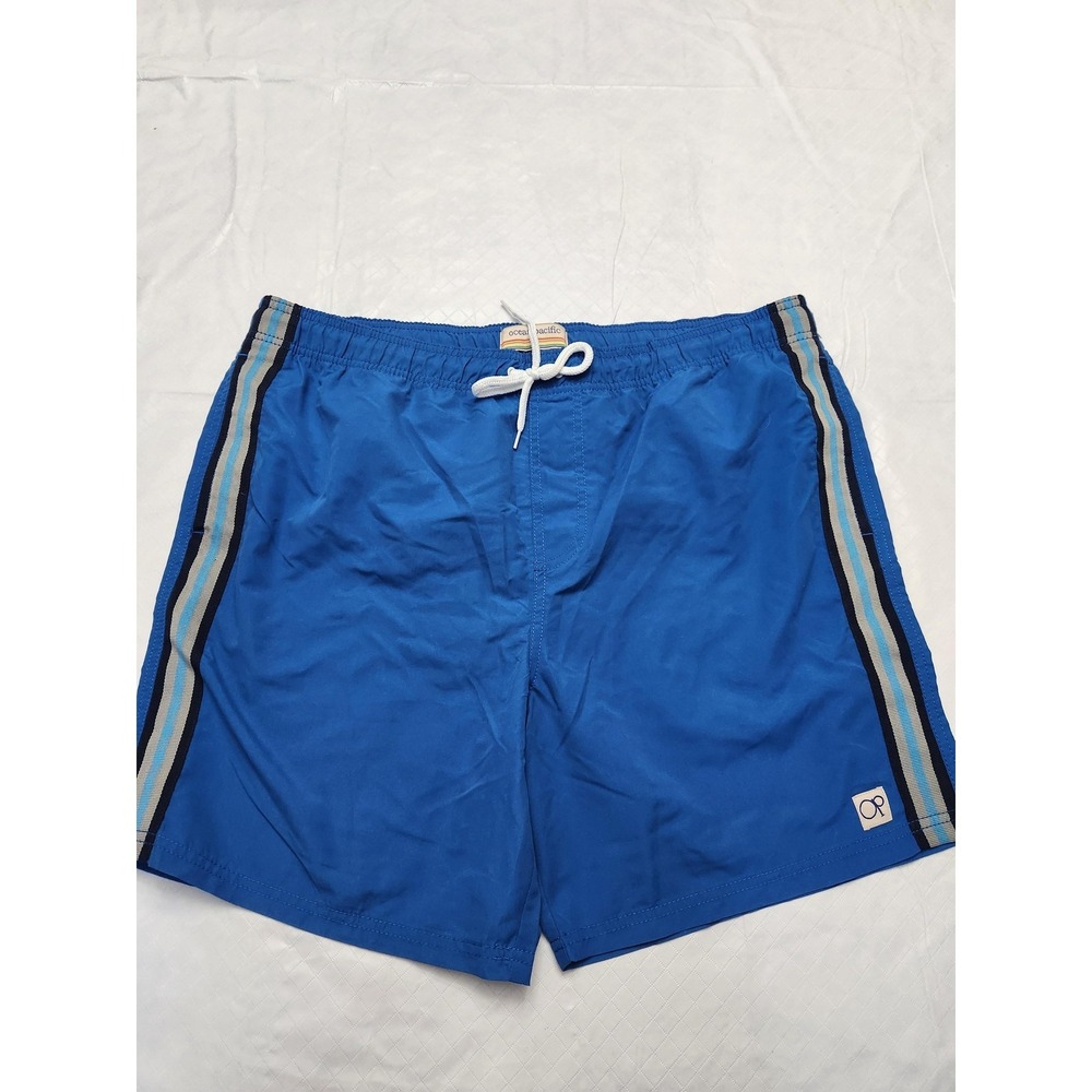 Ocean‎ Pacific Swim Shorts Mens XL Blue Side Stripe Lined Drawstring Trunks